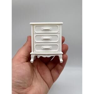 1:12 Scale Miniature White, Pink 3-Drawer Nightstand, Working Pull-Out Drawers